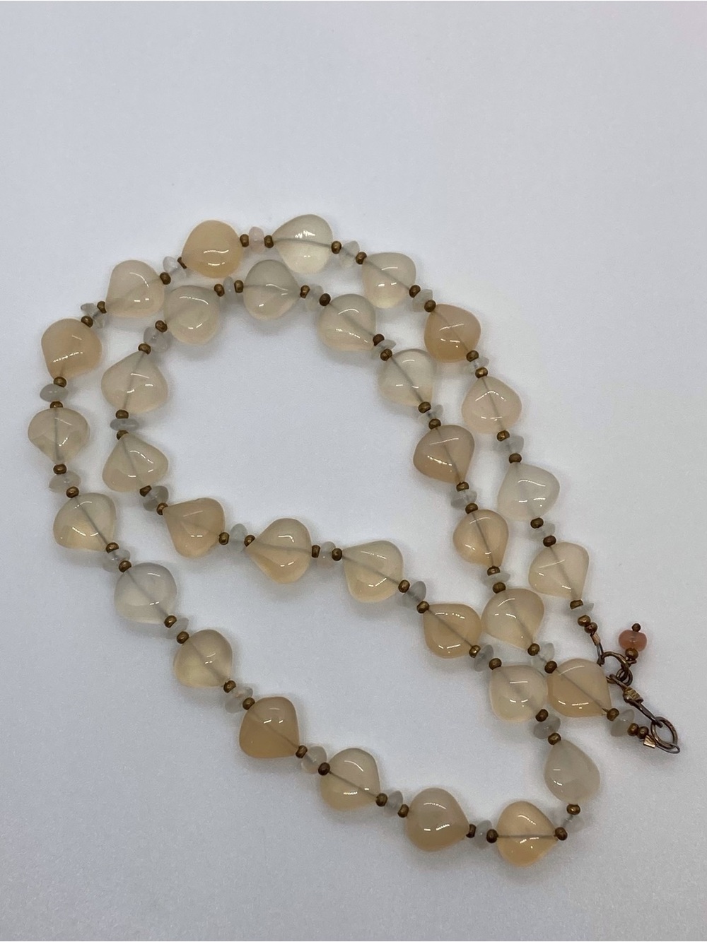 Vintage Stone Necklace Neutral Agate Quartz Smooth Polished 22”